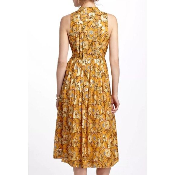 Anthropologie HD in Paris Womens 4 Goldspun Paisley Silk Blend Dress - Picture 3 of 16